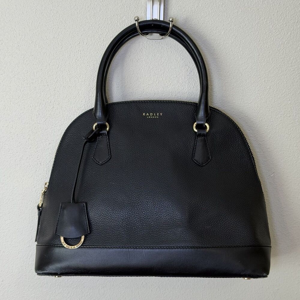 Radley London Black Pebbled Leather Dome Satchel Bag Detachable Crossbody Stap